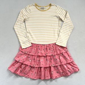 Hanna Andersson Stripe Pink Bird Print Ruffle Long Sleeve Cotton Dress 150 12